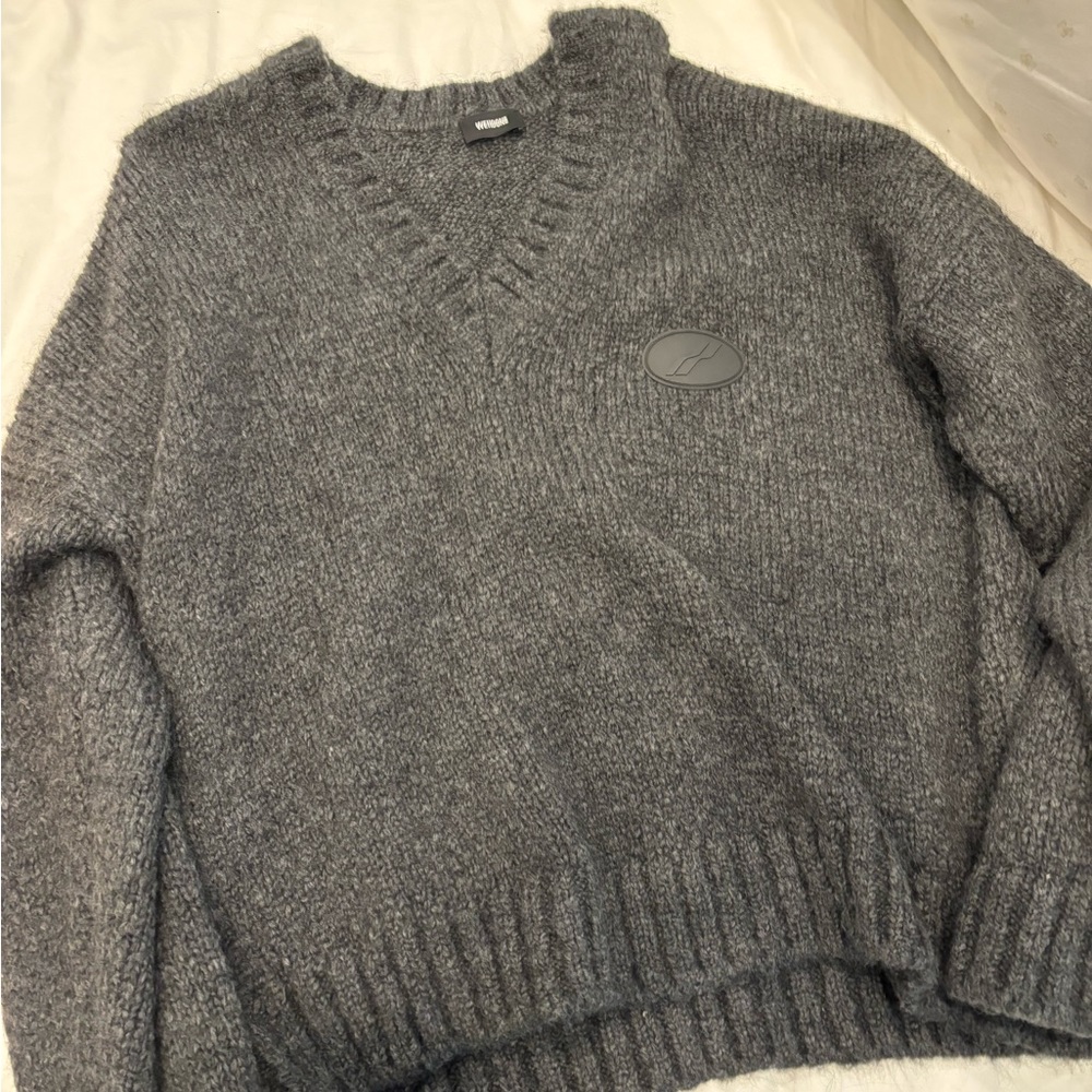 We11done Gray Deep V Neck Knit Sweater